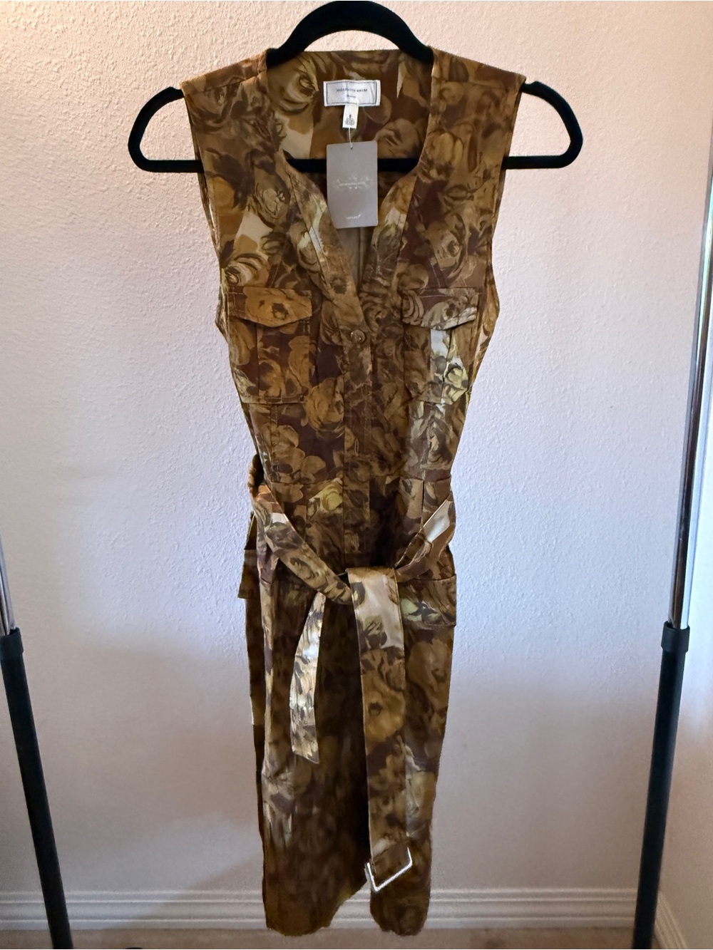 Moulinette Soeurs Brown Floral Sleeveless Utility Jumpsuit